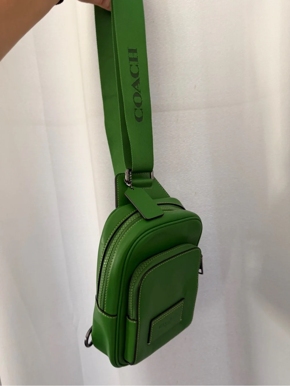 Coach Bright Green Crossbody with Black Padded Panel and Branded Strap